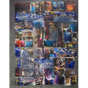 M. A. Bukhari, 24 x 30 Inch, Oil on Canvas, Calligraphy Painting, AC-MAB-264